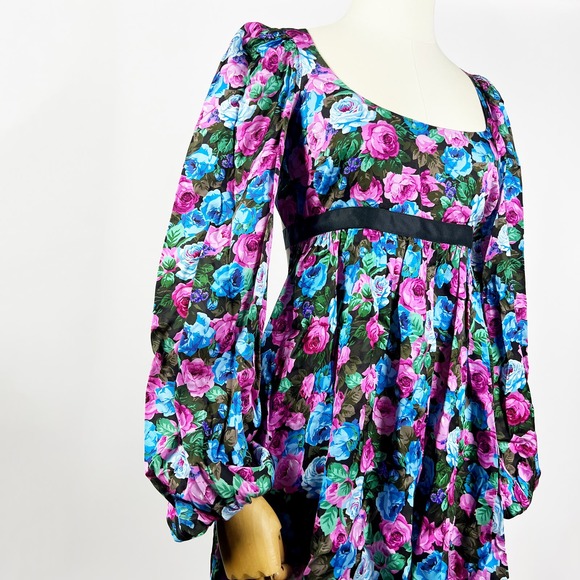 NWT For Love and Lemons Maggie Mini dress black purple blue floral